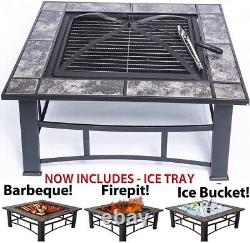 RayGar 3-in-1 Outdoor BBQ Brazier Round Fire Pit Stove Patio Heater + Ice Bucket