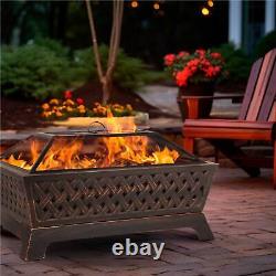 Rectangular Fire Pit, Outdoor Use, 35 Antique Bronze Effect