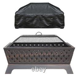 Rectangular Fire Pit, Outdoor Use, with Cover Antique Bronze Effect