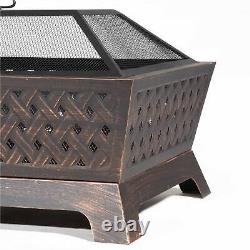 Rectangular Fire Pit, Outdoor Use, with Cover Antique Bronze Effect