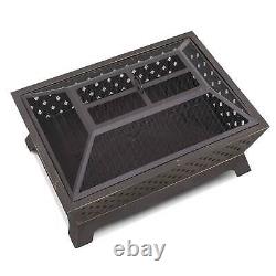 Rectangular Fire Pit, Outdoor Use, with Cover Antique Bronze Effect