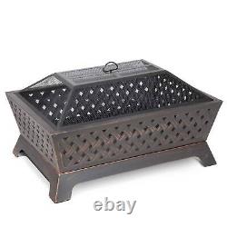 Rectangular Fire Pit, Outdoor Use, with Cover Antique Bronze Effect