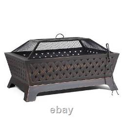 Rectangular Fire Pit, Outdoor Use, with Cover Antique Bronze Effect