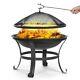 Round Fire Pit 22 Inch Outdoor Camping Picnic Garden Bbq Grill Patio Firepit