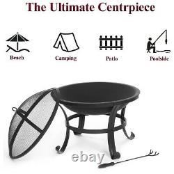 Round Fire Pit 22 inch Outdoor Camping Picnic Garden BBQ Grill Patio Firepit