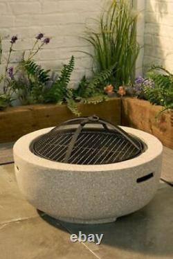 Round Fire Pit MgO BBQ Log Grill Bowl Garden Patio Deck Heater Faux Concrete