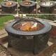 Round Outdoor Fire Pit Bbq Firepit Brazier Garden Patio Heater With Grill Poker