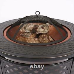 Round Outdoor Fire Pit BBQ Firepit Brazier Garden Patio Heater With Grill Poker