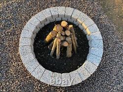 Round Outdoor Fire Pit Concrete Stones Garden Fireplace Top Granite Bricks White