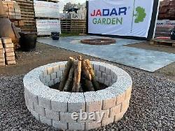 Round fire pit granite slab fire place Garden Patio bricks Terrace Decor White