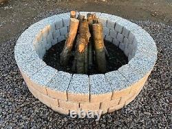 Round fire pit granite slab fire place Garden Patio bricks Terrace Decor White