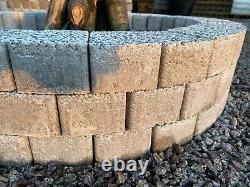 Round fire pit granite slab fire place Garden Patio bricks Terrace Decor White