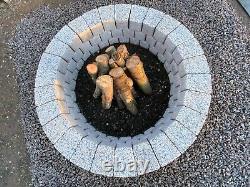 Round fire pit granite slab fire place Garden Patio bricks Terrace Decor White