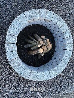 Round fire pit granite slab fire place Garden Patio bricks Terrace Decor White