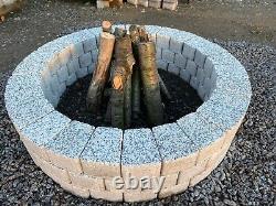 Round fire pit granite slab fire place Garden Patio bricks Terrace Decor White