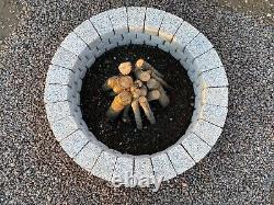 Round fire pit granite slab fire place Garden Patio bricks Terrace Decor White