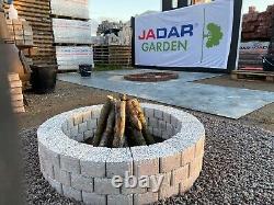 Round fire pit granite slab fire place Garden Patio bricks Terrace Decor White