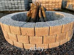 Round fire pit granite slab fire place Garden Patio bricks Terrace Decor White