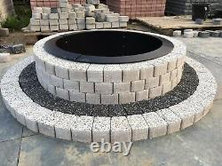 Round fire pit stone granite slab concrete garden decor BBQ fireplace 140 cm