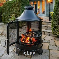 Rustic Outdoor Fireplace Chimenea with Cooking Grill Fire Pit