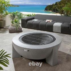 SECONDS Large Outdoor Wood Burning Garden Fire Pit Round Grey 120cm