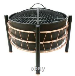 Schallen Garden Outdoor Black Copper Large Bowl Fire Pit with Cooking BBQ Grill