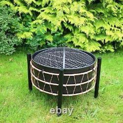 Schallen Garden Outdoor Black Copper Large Bowl Fire Pit with Cooking BBQ Grill