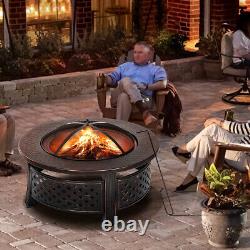 Singlyfire 32'' Large Fire Pit Table BBQ Grill Firepit Outdoor Wood Burning Set