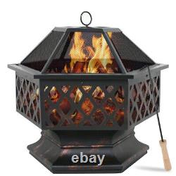 Singlyfire Fire Pit Hexagonal Steel Bowl BBQ Grill Garden Outdoor Patio Heater