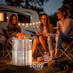 Smokeless Fire Pit Outdoor Wood Burning Portable Firepit & Poker Stainless Steel