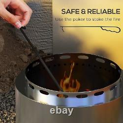 Smokeless Fire Pit Portable Wood Burning Firepit with Poker, Stainless Steel