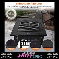 Square BBQ Fire Pit Outdoor Heating Log Burner With Mesh Guard And Grill