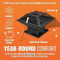 Square Fire Pit Bbq Grill Heater Outdoor Garden Firepit Brazier Patio Outside