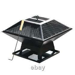 Square Fire Pit Bbq Grill Heater Outdoor Garden Firepit Brazier Patio Outside