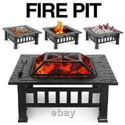 Square Fire Pit Bbq Grill Outdoor Garden Square Table Stove Patio Heater 81cm