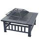 Square Fire Pits Garden Patio Heater Stove Outdoor Metal Brazier With Bbq Grill