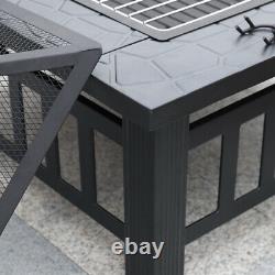 Square Fire Pits Garden Patio Heater Stove Outdoor Metal Brazier with BBQ Grill