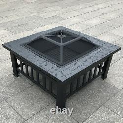 Square Garden Fire Pit BBQ Grill Outdoor Firepit Stove Patio Heater Food Griller
