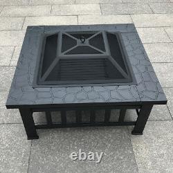 Square Garden Fire Pit BBQ Grill Outdoor Firepit Stove Patio Heater Food Griller
