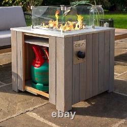 Square Outdoor Heater Grey Washed Coffee Table Fire Pit Garden Fireplace