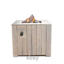 Square Outdoor Heater Grey Washed Coffee Table Fire Pit Garden Fireplace