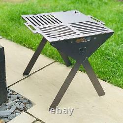 Stainless Steel Tall Collapsible Fire Pit Bbq Portable Camping Caravan Flat