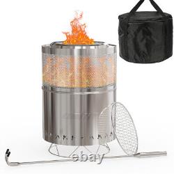 Stainless Steel Wood Burning Fireplace Smokeless Fire Pit with Grill & Carry Bag