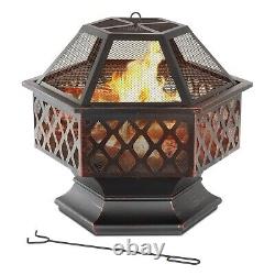 Steel Hexagonal Fire Pit BBQ Grill Outdoor Garden Patio Heater Brazier Stove