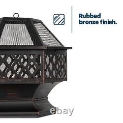 Steel Hexagonal Fire Pit BBQ Grill Outdoor Garden Patio Heater Brazier Stove