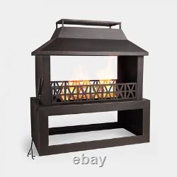 Steel Outdoor Fireplace with Log Storage Brushed Metallic Fire Pit