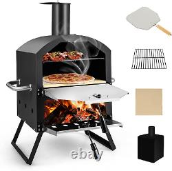 TANGZON Outdoor Pizza Oven, 2-Layer Pizza Wood Fired Maker with Pizza Stone, Piz