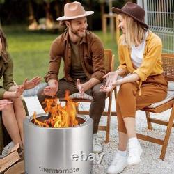 THERMOMATE Outdoor Fire Pit Stainless Steel Round Firepit Bowl Wood Burning Pit