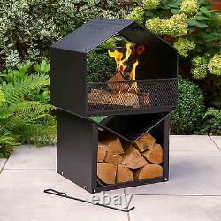 Tall Hexagonal Fireplace Set (Log Burner Fire Pit Chimenea Garden Heater Stove)