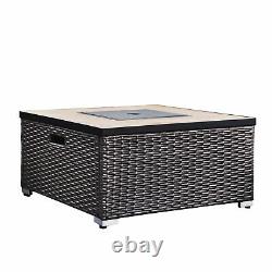 Teamson Home Outdoor Garden Rattan Gas Fire Pit Table with Screen, Rocks & Cover